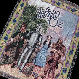 Vintage Wizard Of Oz Tapestry Throw Blanket 2002 Fringe Acrylic USA Dorothy